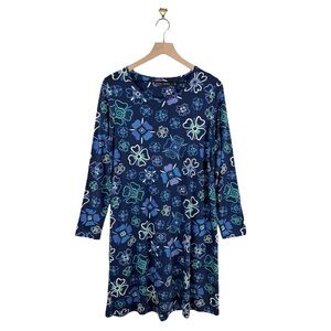 Gudrun Sjoden Floral Jersey Dress Navy Blue Sz M